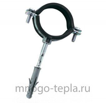 Сантехнический хомут для труб 4" (107-112 мм), с гайкой, шпилькой и дюбелем - №1