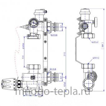 Узел насосно-смесительный STI Е008-3, с термоголовкой (210мм/130мм, G 1 1/2"), без насоса - №1