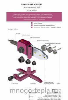 Паяльник для полипропиленовых труб Zeissler ZTp.901.012040 (2000 Вт, 20-40 мм, 4 насадки) - №1