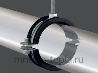 Сантехнический хомут для труб 4" (107-112 мм), с гайкой, шпилькой и дюбелем - №1